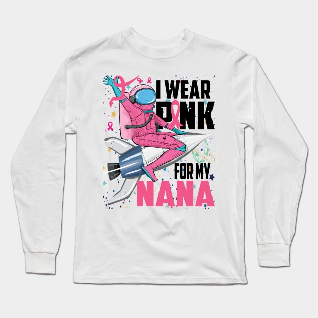 I Wear Pink For My Nana Breast Cancer Awareness Grandma Kids Long Sleeve T-Shirt by DODG99